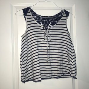 Blue striped tank top with lace back